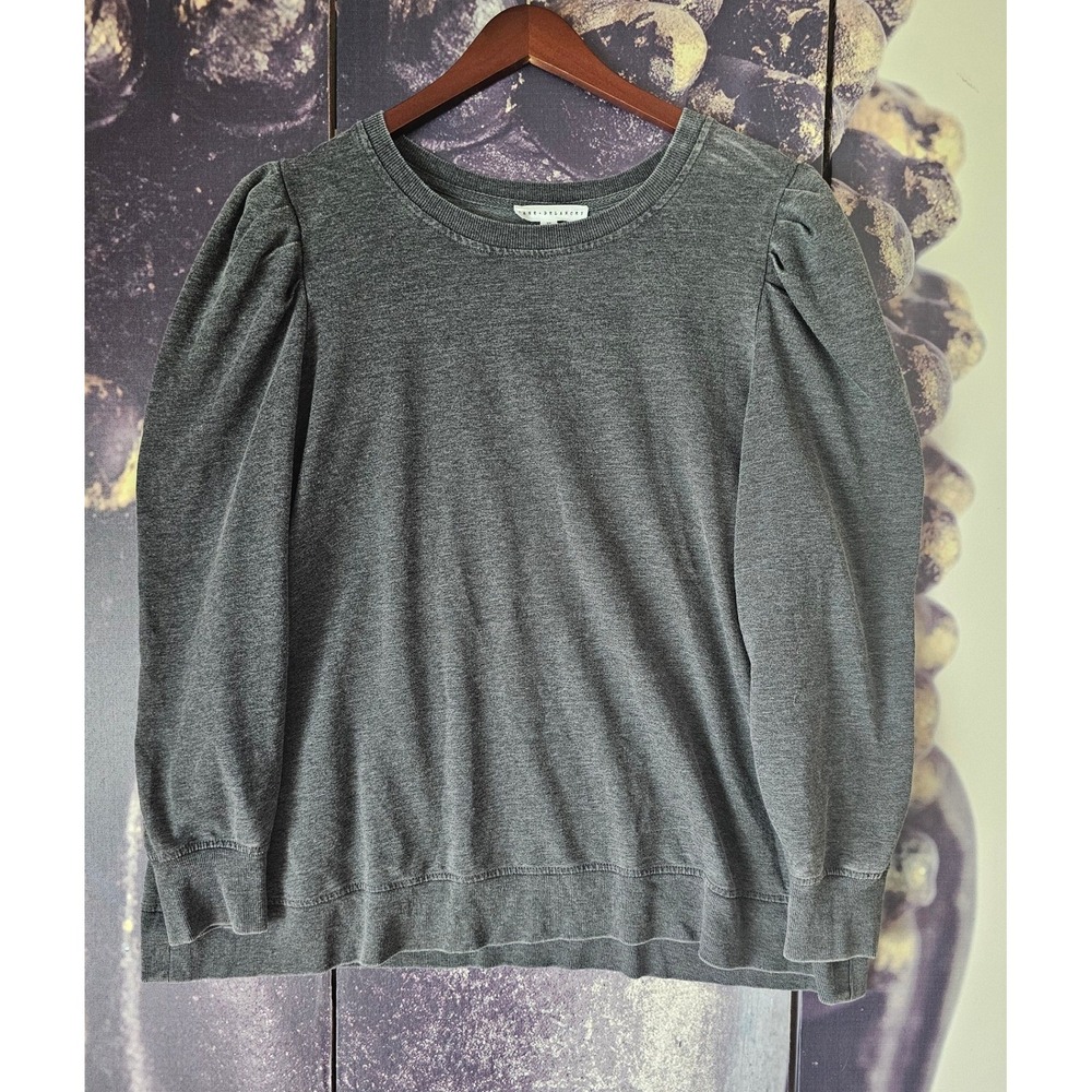 Jane + Delancey Womens 2X Gray Puff Sleeve Sweatshirt Pleated Shoulder‎ Top